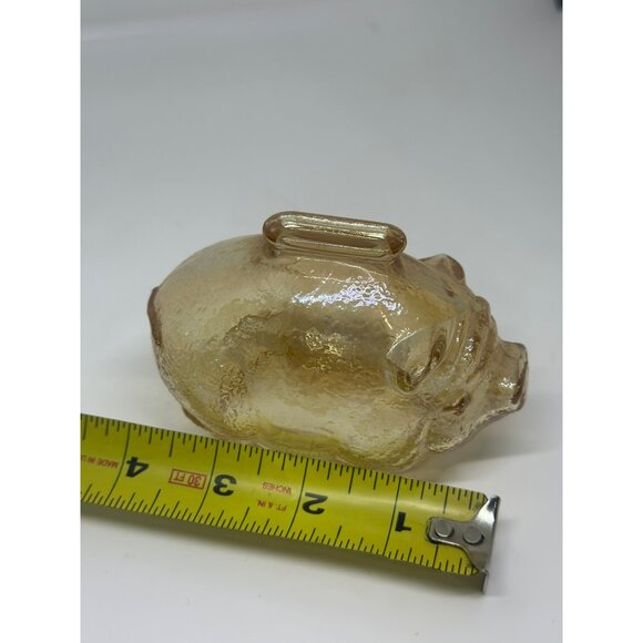 VTG Anchor Hocking Marigold Carnival Glass Piggy Bank Iridescent Amber Coin Bank - Picture 7 of 7